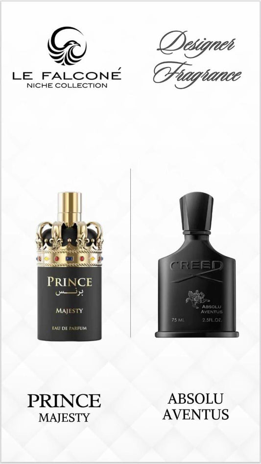 Prince Majesty Eau de Parfum by Le Falconé — black bottle with golden crown cap